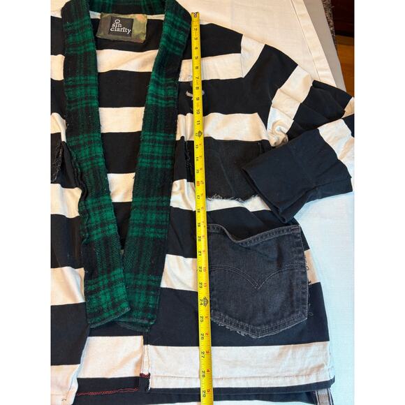 Sin Clarity Black & White Striped Shacket with Plaid Collar Upcycled - Picture 5 of 12
